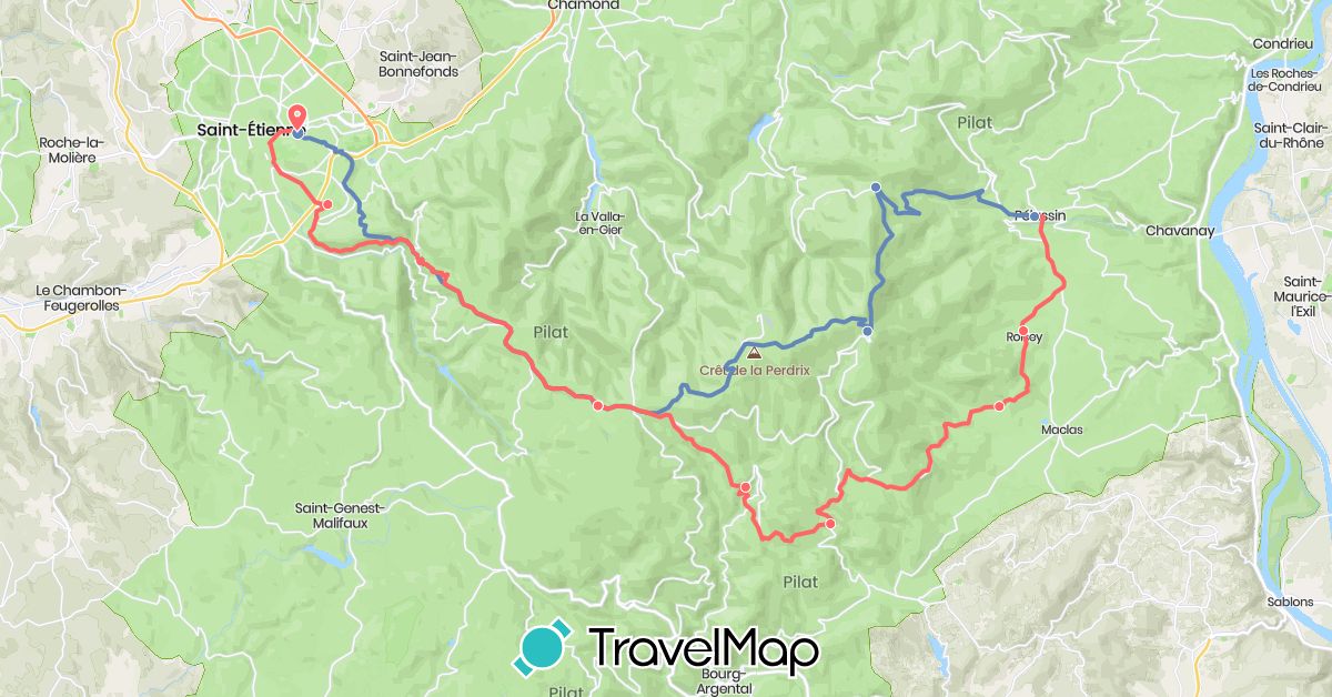 TravelMap itinerary: cycling, way back cycling in France (Europe)